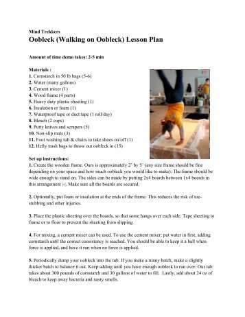 Oobleck (Walking on Oobleck) Lesson Plan - MTU Mind Trekkers