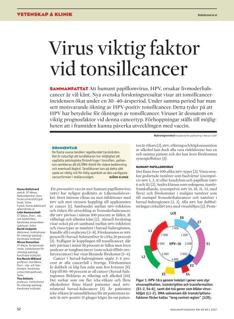 Virus viktig faktor vid tonsillcancer - Tandläkartidningen