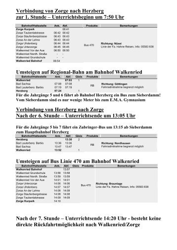 Fahrplan - Zorge 2012-2013