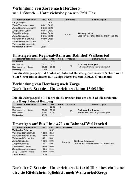 Fahrplan - Zorge 2012-2013