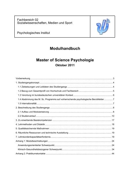 Modulhandbuch Master of Science Psychologie - im ...
