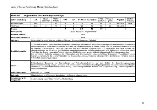 Modulhandbuch Master of Science Psychologie - im ...