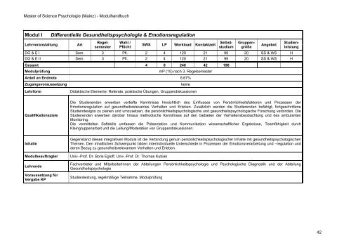 Modulhandbuch Master of Science Psychologie - im ...