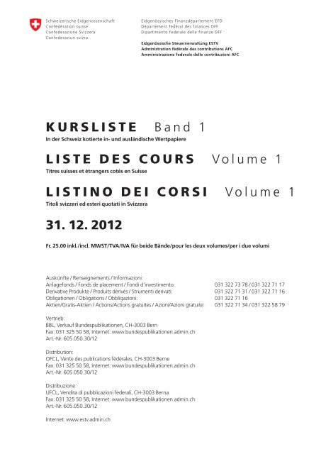 Kursliste Band 1 Kurslisten Direkte Bundessteuer Admin Ch