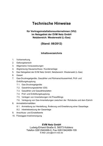 Download PDF: Technische Hinweise - EVM Netz