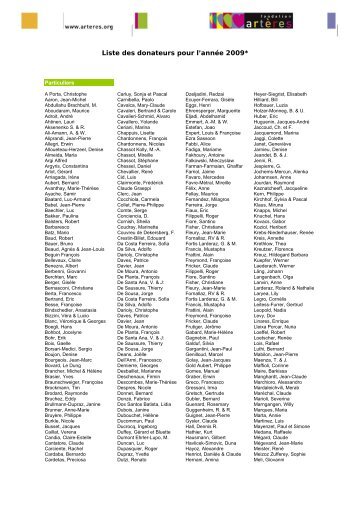Liste des donateurs pour l'annÃ©e 2009*