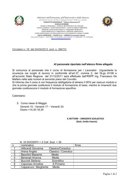 Pagina 1 di 2 Circolare n. 19 del 04/04/2013 prot. n. 3847/C Al ...