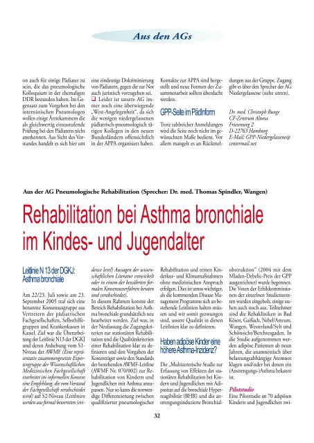 Aus den AGs - Gesellschaft für Pädiatrische Pneumologie