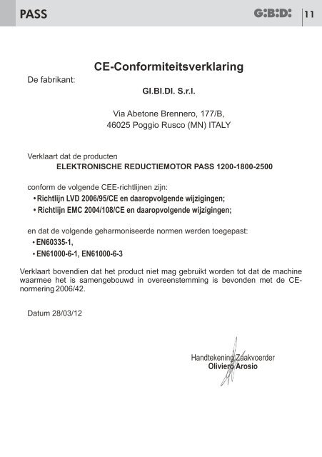 NL PASS - (1200 - 1800 - 2500) Elektromechanische ... - GiBiDi