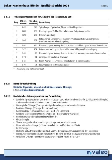 Qualitätsbericht 2004 - Lukas-Krankenhaus Bünde