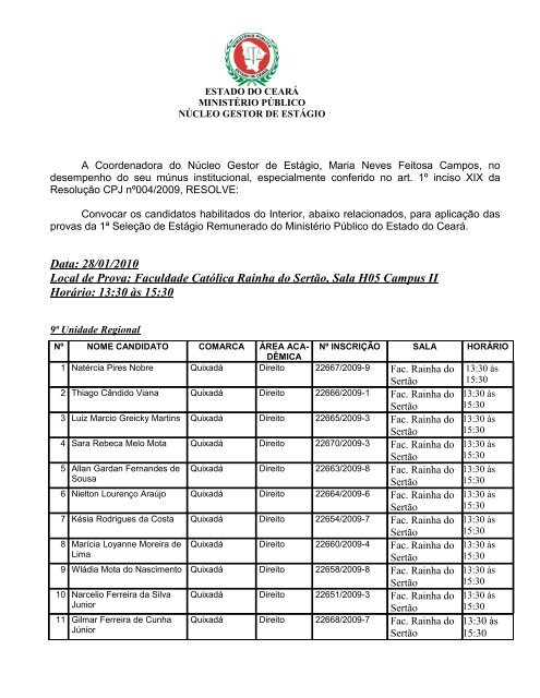 (Lista de Convoca\347\343o Est\341gio interior final) - MinistÃ©rio ...