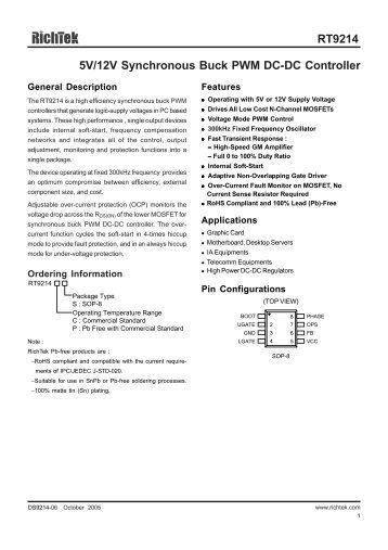 RT9214 5V/12V Synchronous Buck PWM DC-DC Controller