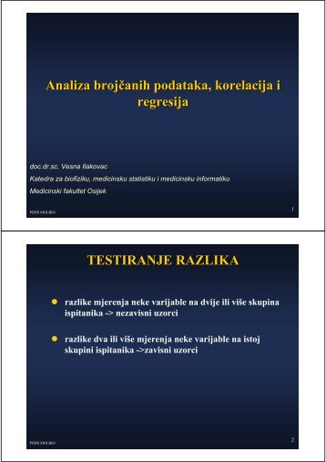 Analiza brojÄanih podataka, korelacija i regresija TESTIRANJE ...