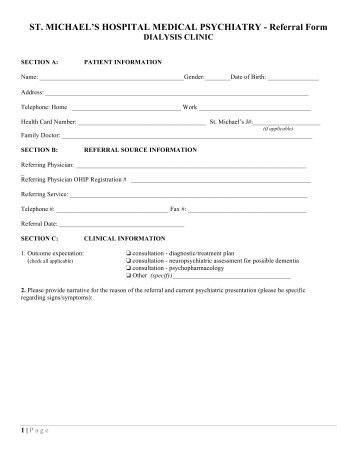 Dialysis Clinic referral form - St. Michael's Hospital