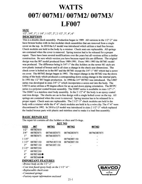 Watts Chapter of Reference Manual - All Models (Printable) - Bavco