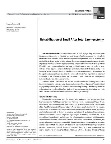 Rehabilitation of Smell After Total Laryngectomy - PSO-HNS