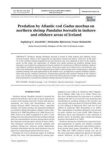 Predation by Atlantic cod Gadus morhua on northern shrimp ...