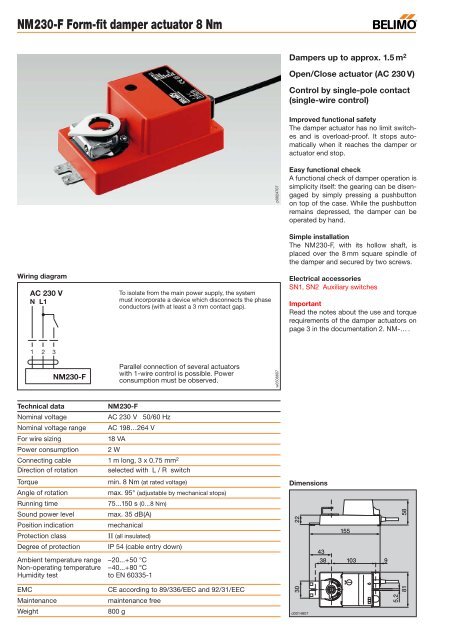 NM230-F Form-fit damper actuator 8 Nm - Belimo