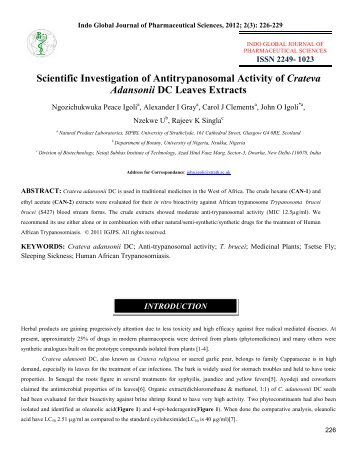 Scientific Investigation of Antitrypanosomal Activity of Crateva ...