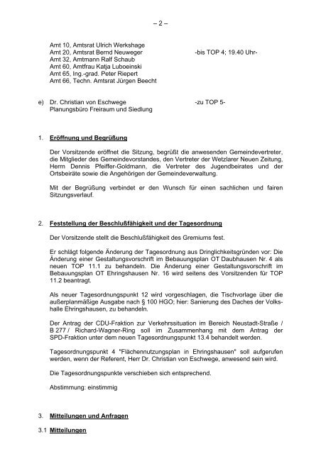 Niederschrift - Ehringshausen