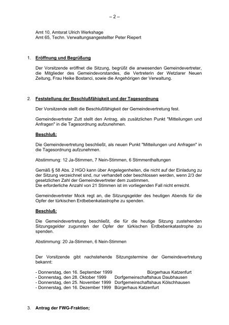 Niederschrift - Ehringshausen