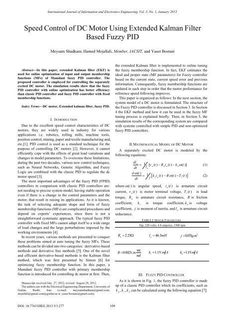 Speed Control of DC Motor Using Extended Kalman Filter ... - Ijiee.org