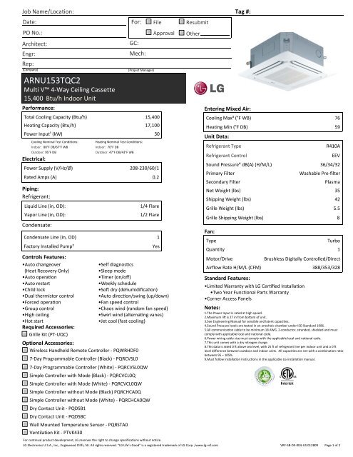 4-Way Ceiling Cassette - TR & TQ Models