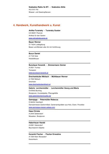 Ausstellerverzeichnis Kittsee 2012 - Gartenlust