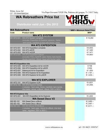 WA Rebreathers Price list - Nick Toussaint