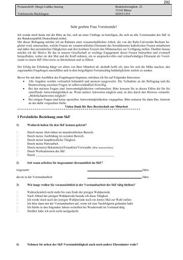 292 Sehr geehrte Frau Vorsitzende! I Persönliche Beziehung zum Skf