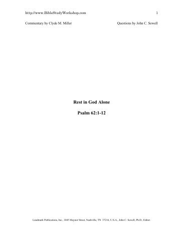 Rest in god alone psalm 62:1-12 - Bible Study Workshop
