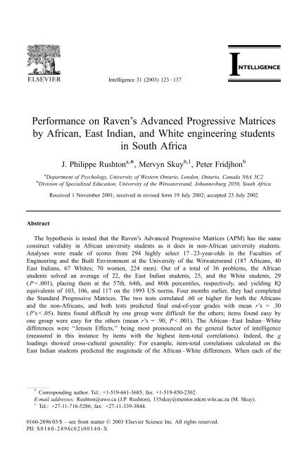 Performance on Raven's Advanced Progressive Matrices by African ...