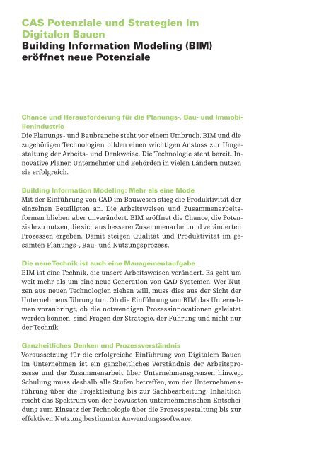 Broschüre CAS Digitales Bauen - Fachhochschule Nordwestschweiz