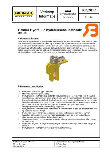 Productinformatieblad PIA 2012-003 Bakker Hydraulic ... - Palfinger