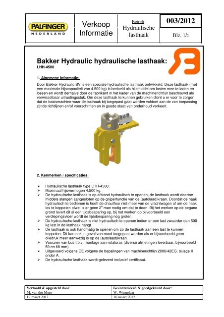 Productinformatieblad PIA 2012-003 Bakker Hydraulic ... - Palfinger