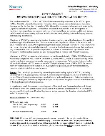 Rett Syndrome Testing Packet - Nemours