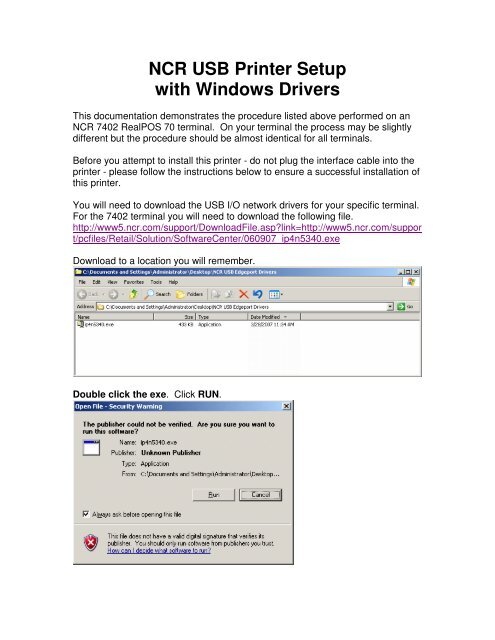 NCR USB Printer Setup with Windows Drivers