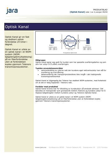 Produktblad Optisk Kanal - Jara - Telenor