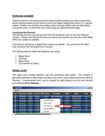 Sterling Scanner Guide - Sterling Trader