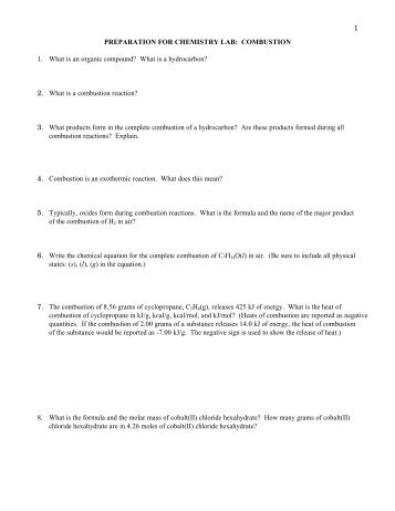 1 PREPARATION FOR CHEMISTRY LAB: COMBUSTION 1. What is ...