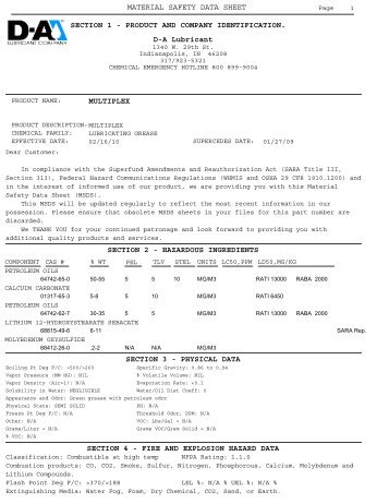 MSDS - D-A Lubricant Company