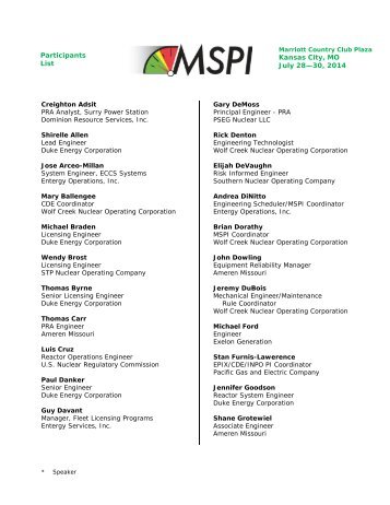 Participants List - Nuclear Energy Institute