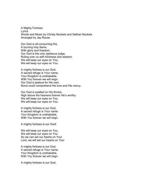A Mighty Fortress Lyrics Words and Music by ... - PraiseGathering