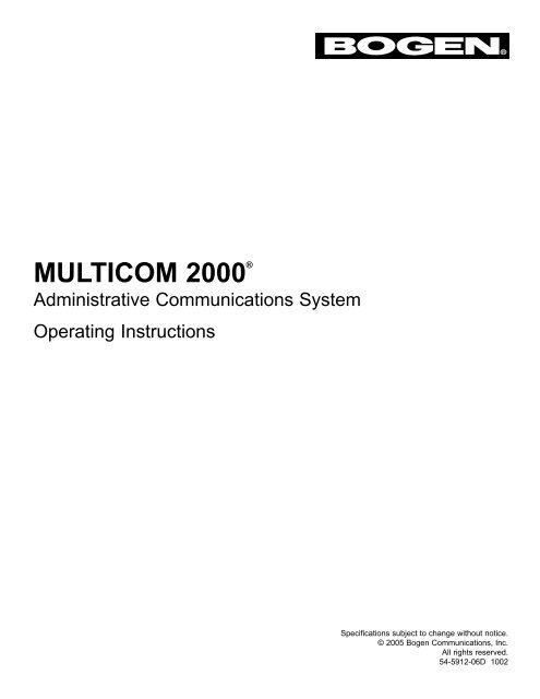 Multicom 2000 Operating Instructions - Bogen Engineered Systems