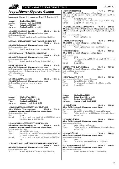 Skandinavisk Galopp/Kalendern nr 7/2011 - Ãvrevoll Galoppbane