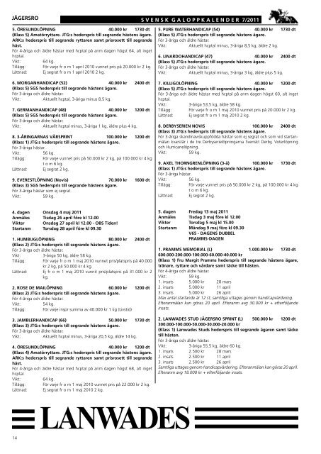 Skandinavisk Galopp/Kalendern nr 7/2011 - Ãvrevoll Galoppbane