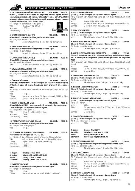 Skandinavisk Galopp/Kalendern nr 7/2011 - Ãvrevoll Galoppbane