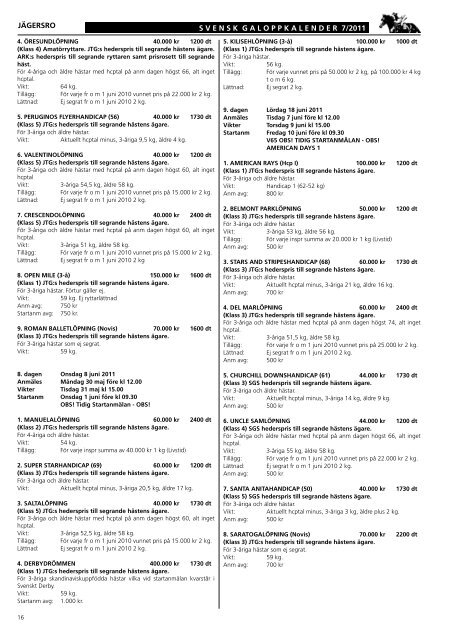 Skandinavisk Galopp/Kalendern nr 7/2011 - Ãvrevoll Galoppbane