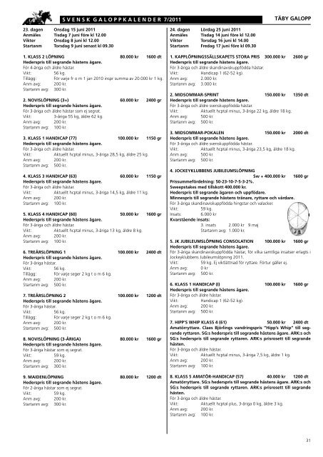 Skandinavisk Galopp/Kalendern nr 7/2011 - Ãvrevoll Galoppbane