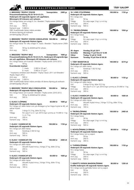 Skandinavisk Galopp/Kalendern nr 7/2011 - Ãvrevoll Galoppbane